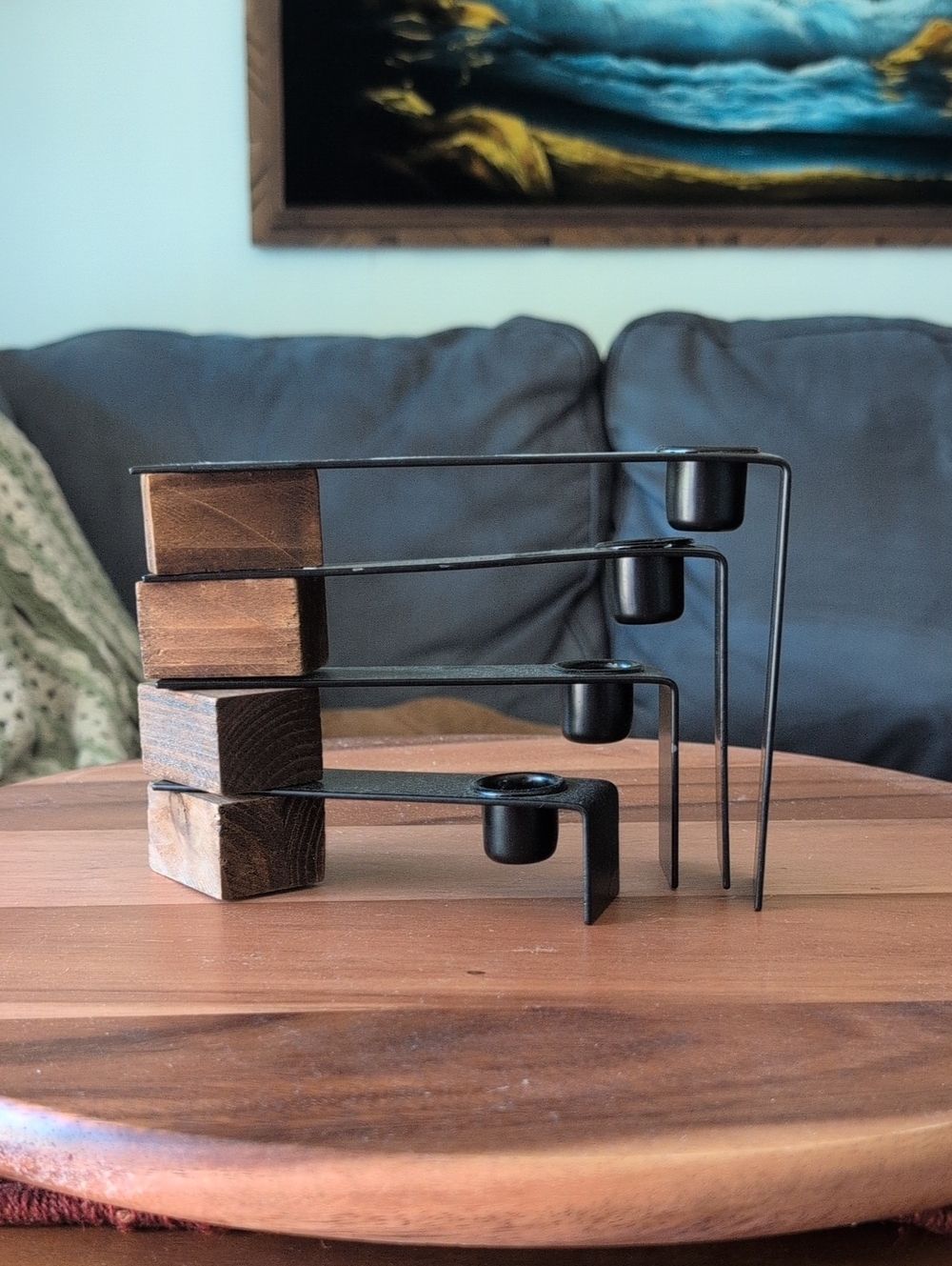 Modern Black & Wood Taper Candle Holder(S)